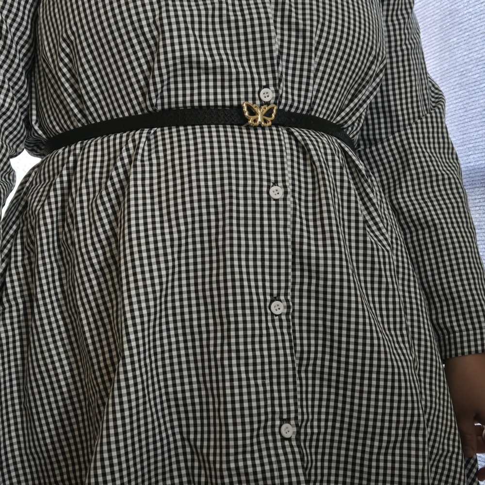 Elegant Black and White Checkered Long Sleeve Dress